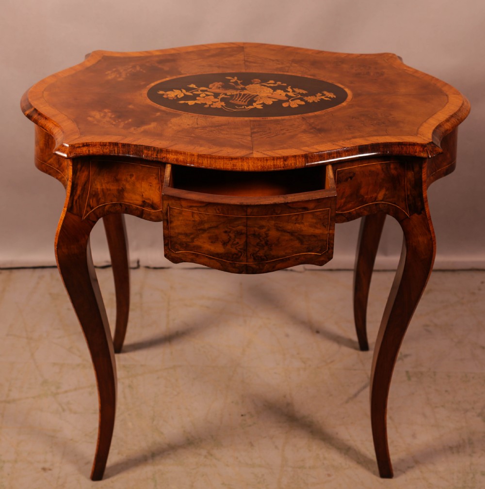 A Victorian Single drawer side table Burr Walnut View V