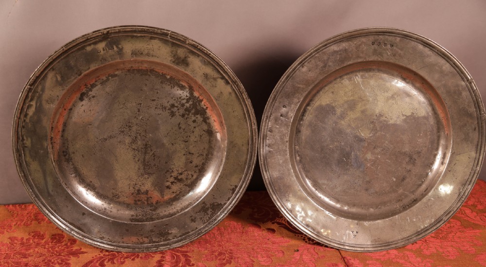 A Nice Pair of French Pewter Chargers large