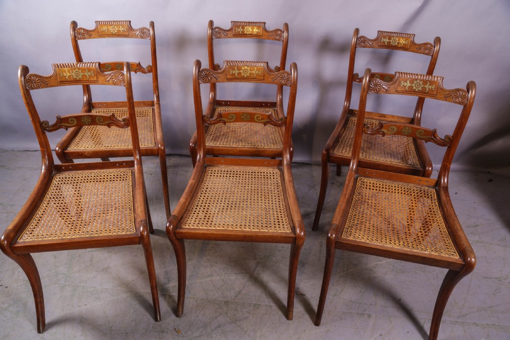A Super set of 6 Regency dining chairs in rosewood with brass inlay