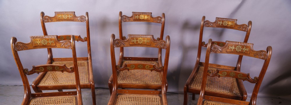 A Super set of 6 Regency dining chairs in rosewood with brass inlay View II