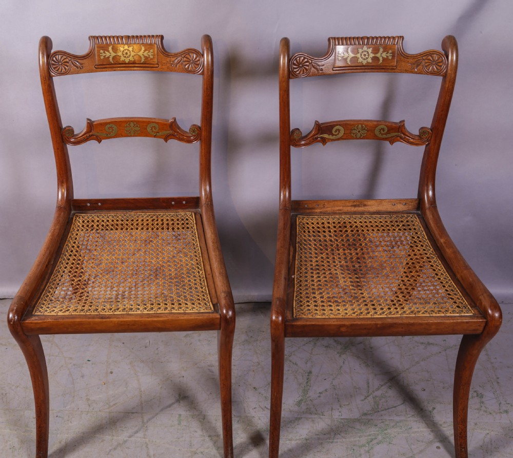 A Super set of 6 Regency dining chairs in rosewood with brass inlay View V