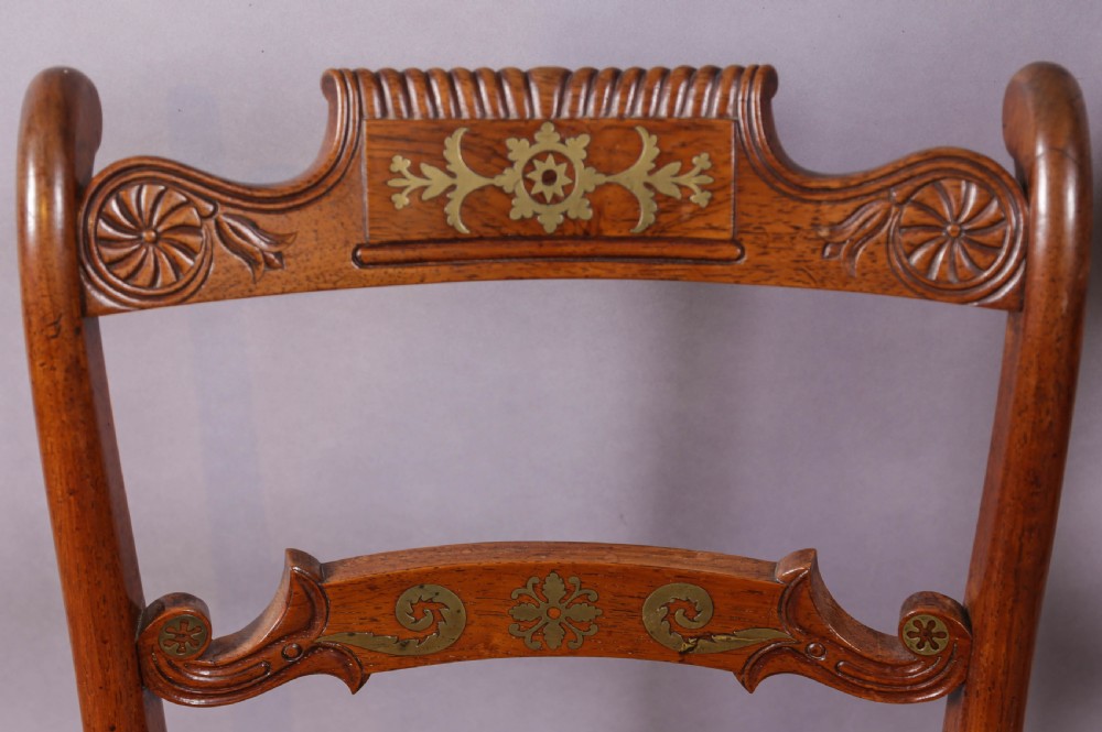 A Super set of 6 Regency dining chairs in rosewood with brass inlay View VIII