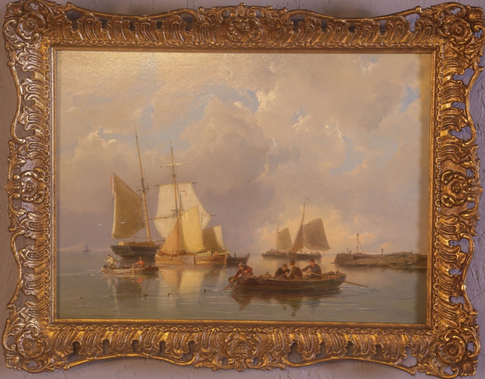 Oil on  Panel Pieter Cornelis Dommersen Ships in a coastal scene