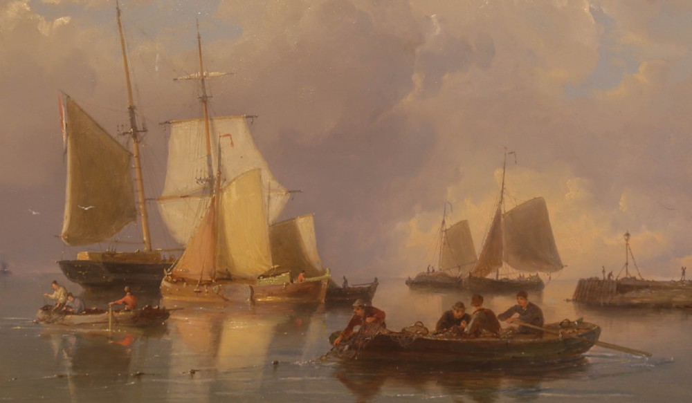 Oil on  Panel Pieter Cornelis Dommersen Ships in a coastal scene View III
