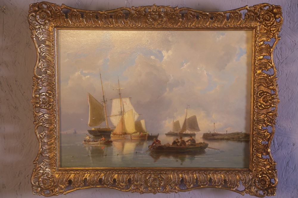 Oil on  Panel Pieter Cornelis Dommersen Ships in a coastal scene View V