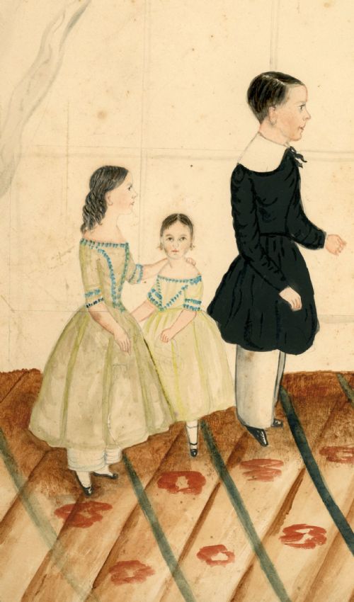 HAPPY FAMILIES NAIVE WATERCOLOUR PORTRAIT CIRCA 184050 - ADDITIONAL PHOTO 1
