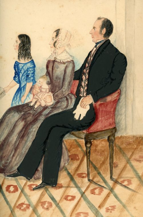 HAPPY FAMILIES NAIVE WATERCOLOUR PORTRAIT CIRCA 184050 - ADDITIONAL PHOTO 3