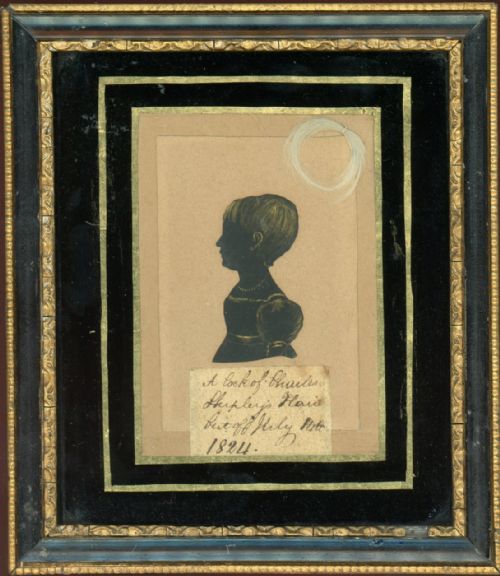 cut silhouette of a child with hair token 1824 - CATEGORY: ANTIQUE ART - DATED 19TH CENTURY