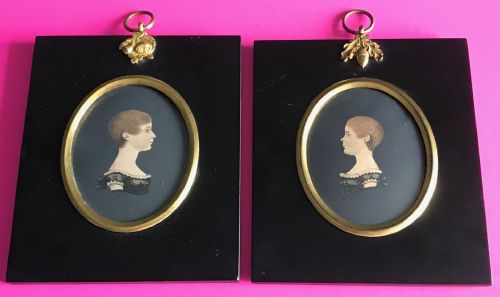 small portraits of sisters by james h gillespie - CATEGORY: ANTIQUE ART - DATED 19TH CENTURY