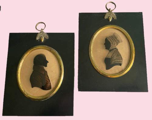 pair of silhouettes painted on glass - CATEGORY: ANTIQUE MISCELLANEOUS - DATED 19TH CENTURY