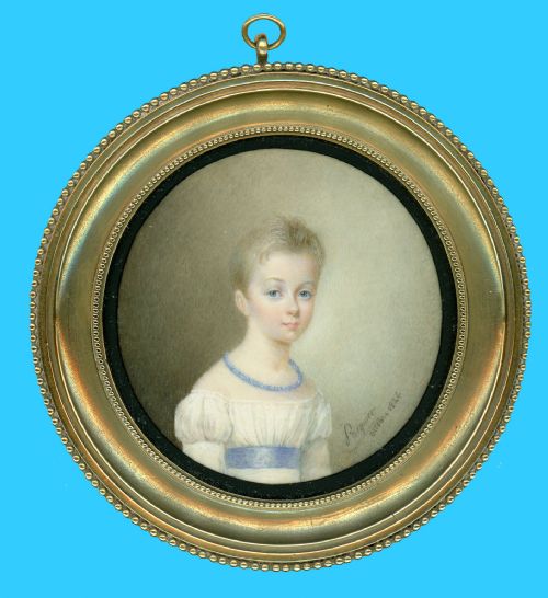 a charming french portrait miniature signed dated 1824 - CATEGORY: ANTIQUE JEWELLERY - DATED 19TH CENTURY