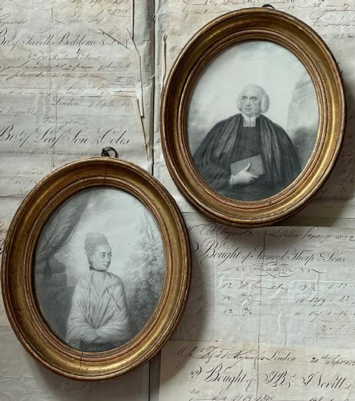plumbago portraits by john taylor of the carter thelwalls - CATEGORY: ANTIQUE ART - DATED 18TH CENTURY