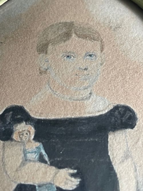 FOLKART MINIATURE WATERCOLOUR PORTRAIT OF A CHILD WITH A DOLL - ADDITIONAL PHOTO 4