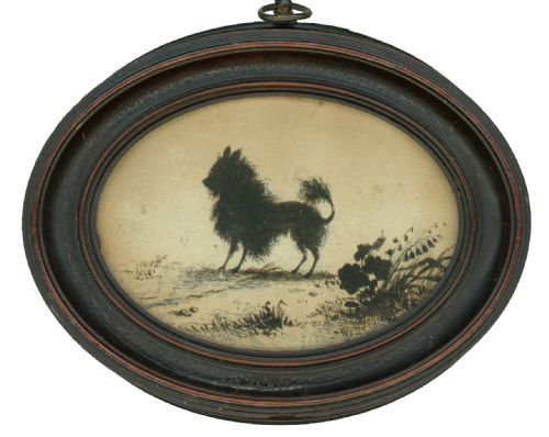 painted silhouette of a pampered pet 1824 - CATEGORY: ANTIQUE ART - DATED 19TH CENTURY