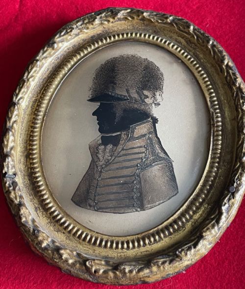 elizabeth hudson silhouette of a volunteer officer on glass - CATEGORY: ANTIQUE ART - DATED 18TH CENTURY