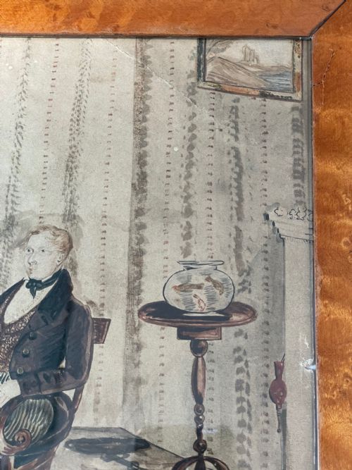 NAIVE WATERCOLOUR INTERIOR WITH GOLDFISH DOG - ADDITIONAL PHOTO 2