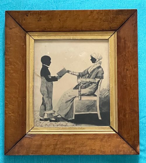 charming painted silhouette of a regency lady and child - CATEGORY: ANTIQUE ART - DATED REGENCY