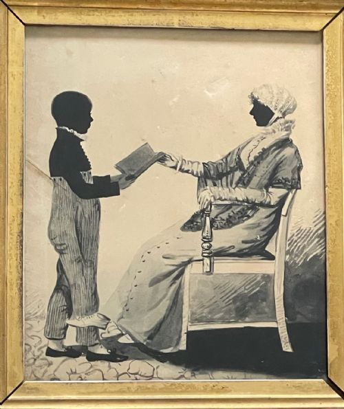 CHARMING PAINTED SILHOUETTE OF A REGENCY LADY AND CHILD - ADDITIONAL PHOTO 1