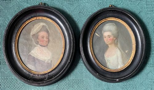 george roth miniature oil portraits of mother daughter - CATEGORY: ANTIQUE ART - DATED 18TH CENTURY
