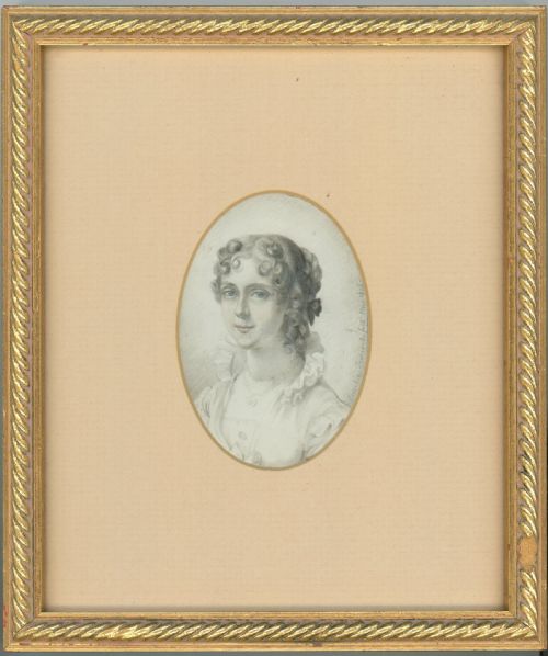 emilie jenisch miniature portrait drawing 1815 - CATEGORY: ANTIQUE ART - DATED 19TH CENTURY