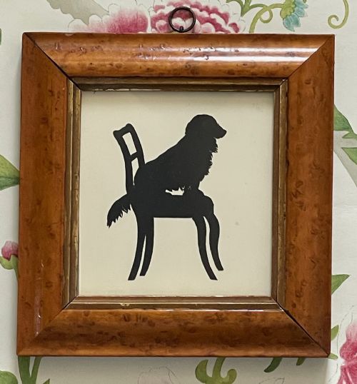 augustin edouart cut silhouette of a dog on a chair - CATEGORY: ANTIQUE ART - DATED 19TH CENTURY