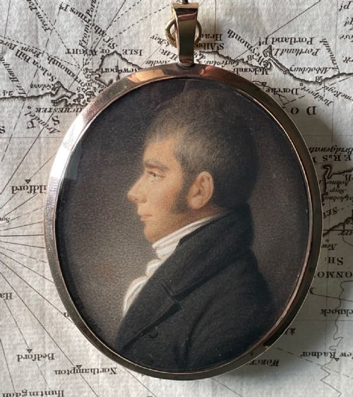 miniature watercolour portrait on card 1807 - CATEGORY: ANTIQUE ART - DATED REGENCY