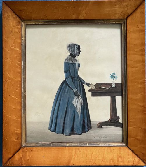 painted silhouette of a lady with colour - CATEGORY: ANTIQUE ART - DATED 1850