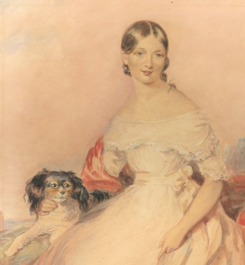 CHARMING WATERCOLOUR GIRL WITH KING CHARLES SPANIEL - ADDITIONAL PHOTO 1