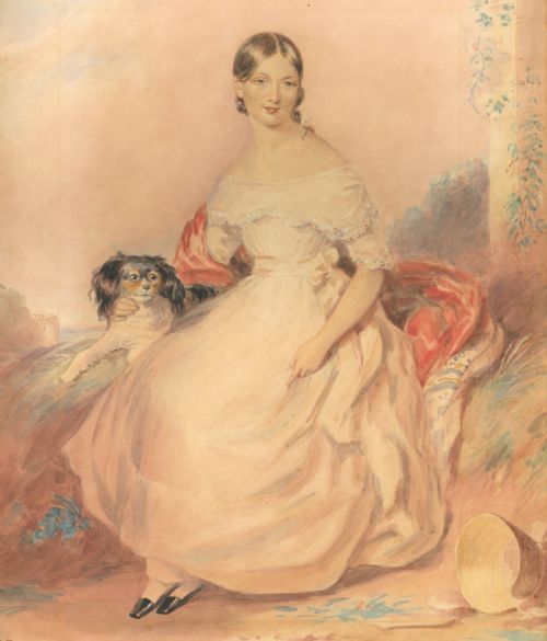 CHARMING WATERCOLOUR GIRL WITH KING CHARLES SPANIEL - ADDITIONAL PHOTO 2