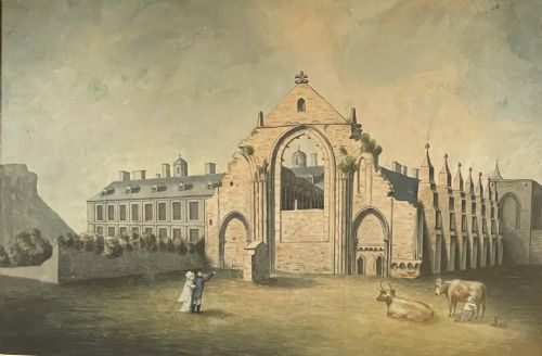 WATERCOLOUR OF HOLYROOD ABBEY ARTHUR'S SEAT - ADDITIONAL PHOTO 1