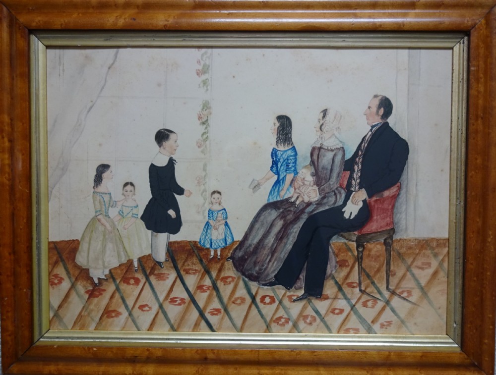 Happy Families - Naive Watercolour Portrait, circa 1840-50