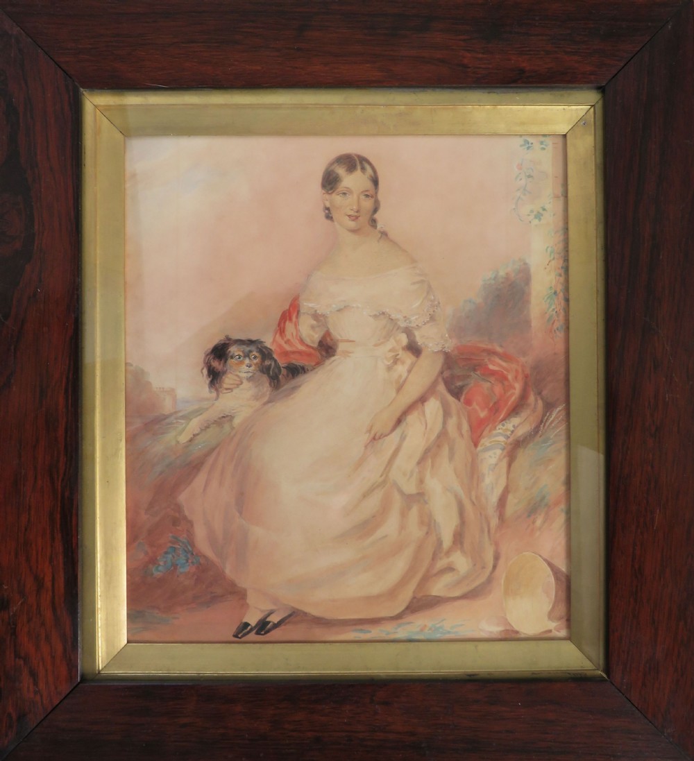 Charming Watercolour Girl with King Charles Spaniel
