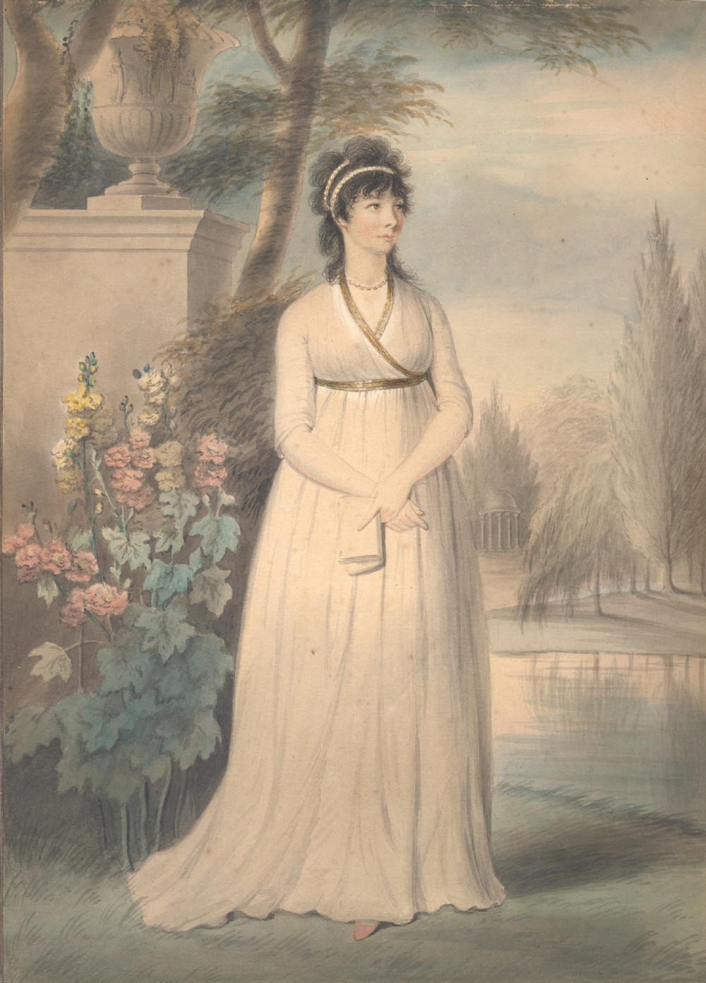 Henry Edridge attrib. Watercolour Portrait in Classical Landscape View II
