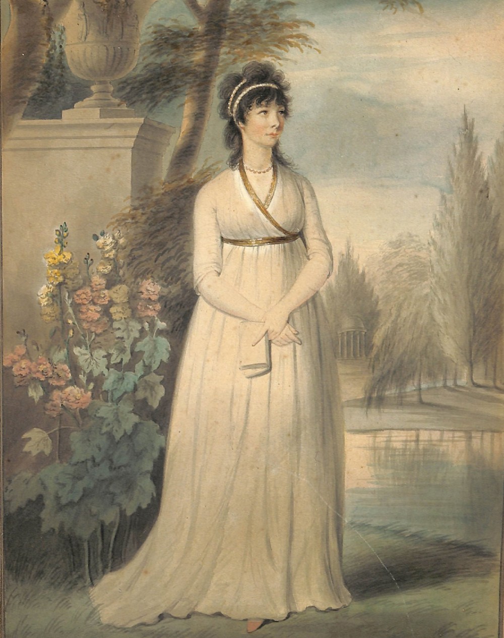 Henry Edridge attrib. Watercolour Portrait in Classical Landscape View VI