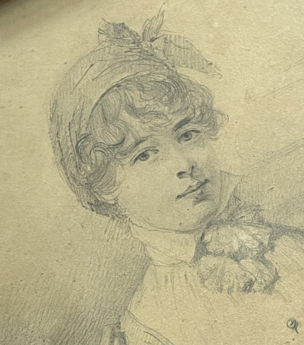 A pair of Regency era graphite portrait drawings framed in wide mahogany mouldings with gilded inner borders. View VII