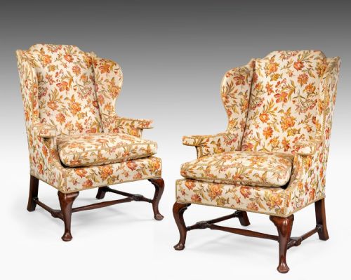 A Pair of Large George II Style Wing Chairs
