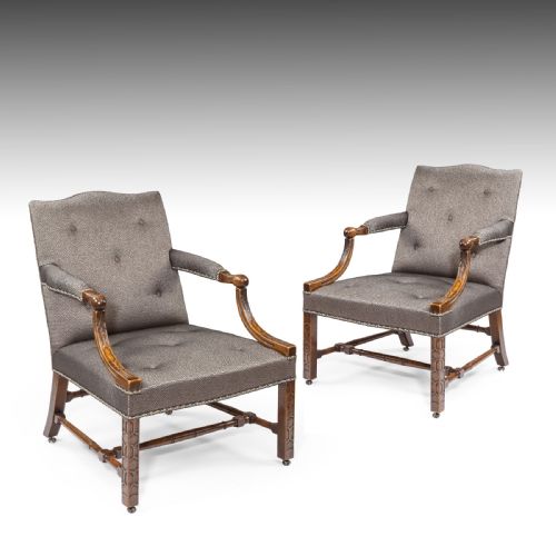 A Pair of George III Style Gainsborough Armchairs