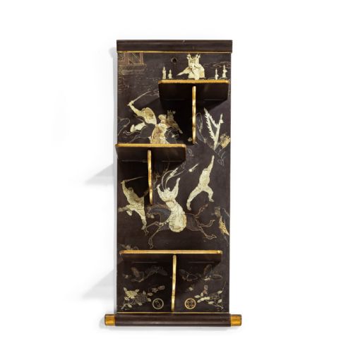 A 19th Century Chinese Export Lacquer Wall Shelf with Folding Shelves