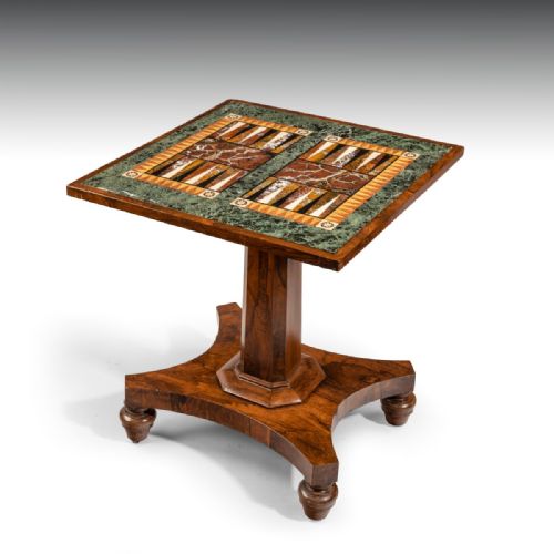 A Rare Regency Period Marble Inlaid and Rosewood Backgammon Table