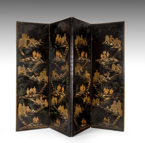 A 19th Century Four Fold Chinoiserie Decorated Screen