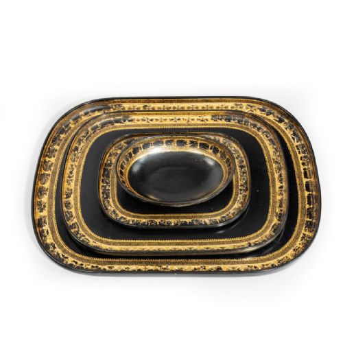 A Complete Set of Regency Period Graduating Lacquer & Decorated Trays