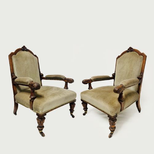 A Pair of 19th Century Oak Armchairs of Good Size