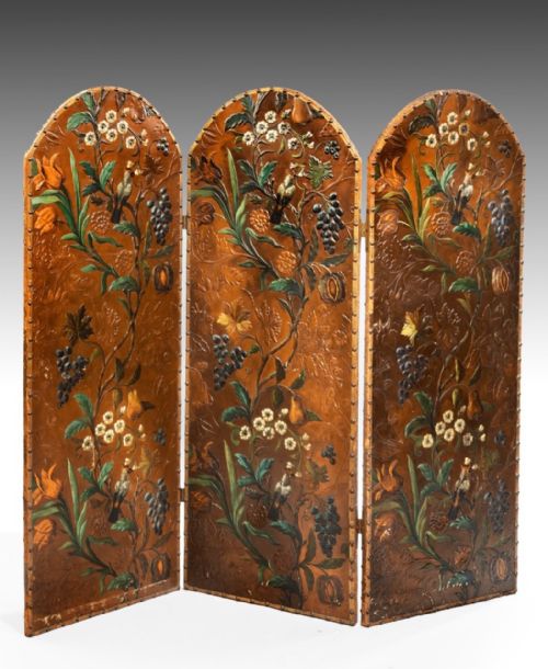 A 19th Century Leather Embossed and Decorated Screen