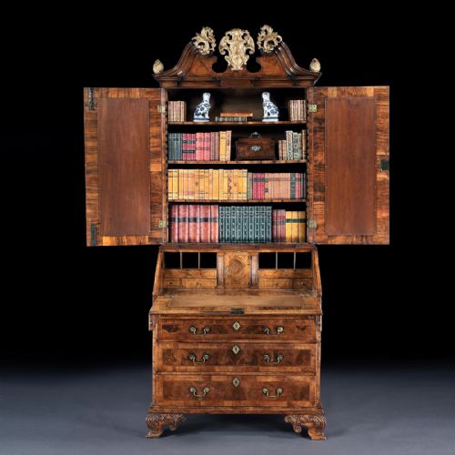 A SUPERB GEORGE IST WALNUT BUREAU BOOKCASE - ADDITIONAL PHOTO 1