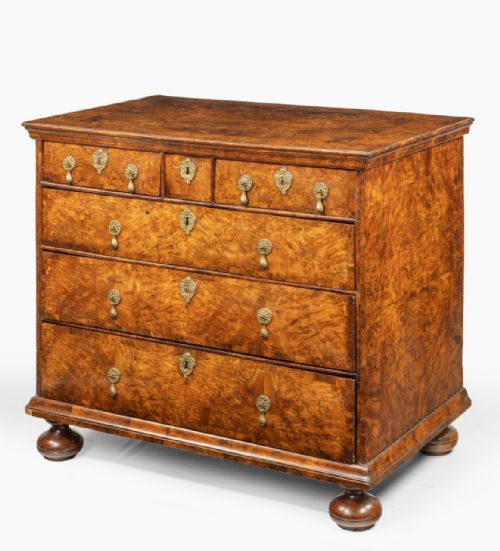 A Rare William & Mary Period Yew Wood Veneered Chest of Drawers