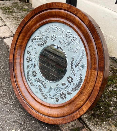 A Rare Early 19th Century Etched Round Mirror