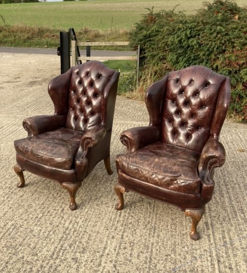 A Pair of George Ist Style Leather Upholstered Armchairs