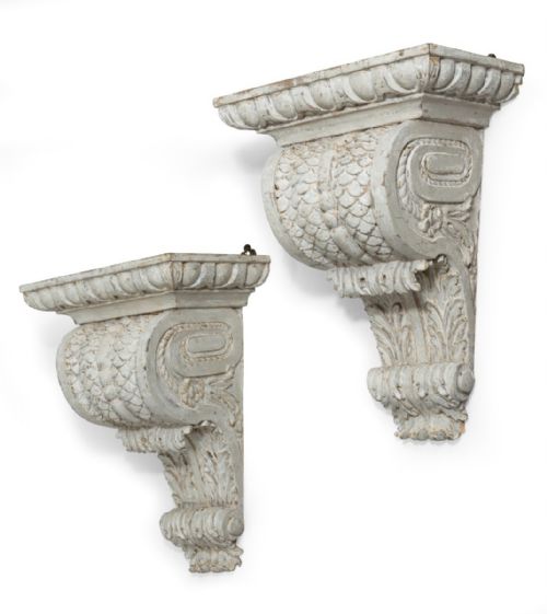 A Large Pair of George II Style Carved and Decorated Brackets