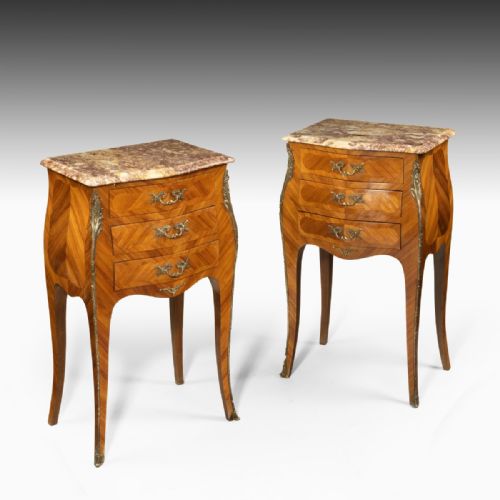 A Pair of 19th Century French Parquetry Veneered Bedside Tables