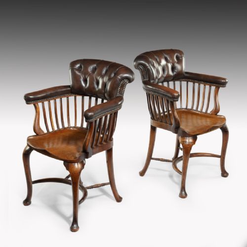 A Pair of 1930'S Mahogany & Leather Armchairs